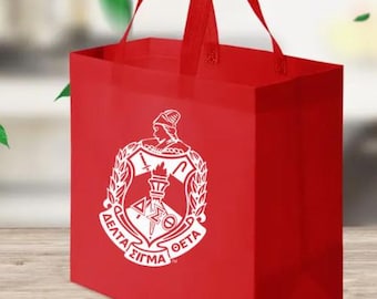 Five (5) Delta medium reusable woven shopping bag