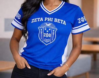Zeta Phi Beta Embroidered Jersey - ZPB Sorority Football Shirt | Blue & White Greek Apparel | Finer Woman Tee | Crossing Gift