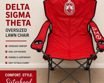 Delta Sigma Theta Oversized Lawn Chair | Custom DST Folding Chair | 1913 Greek Sorority Chair w/ Cup Holders | Tailgate, Picnic, Graduation