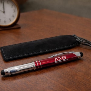Delta Sigma Theta Pen Light with Black Pouch | ΔΣΘ Red Stylus Pen | Sorority Gift for Deltas | Professional DST Accessory