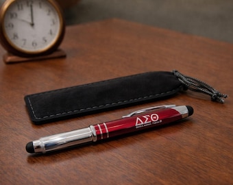 Delta Sigma Theta Pen Light with Black Pouch | ΔΣΘ Red Stylus Pen | Sorority Gift for Deltas | Professional DST Accessory