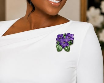 Delta Sigma Theta Inspired African Violet Brooch Pin | Purple Floral Statement Lapel Pin | Elegant Sorority Inspired Dress Accessory