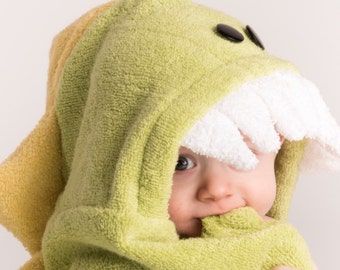 PERSONALIZED Green Dinosaur Hooded Towel