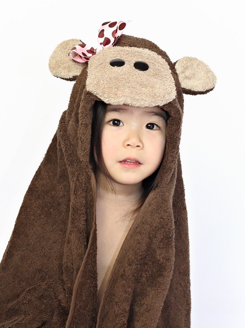 Girl Monkey Hooded Towel Etsy