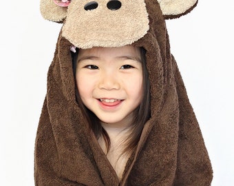 PERSONALIZED Girl Monkey Hooded Towel