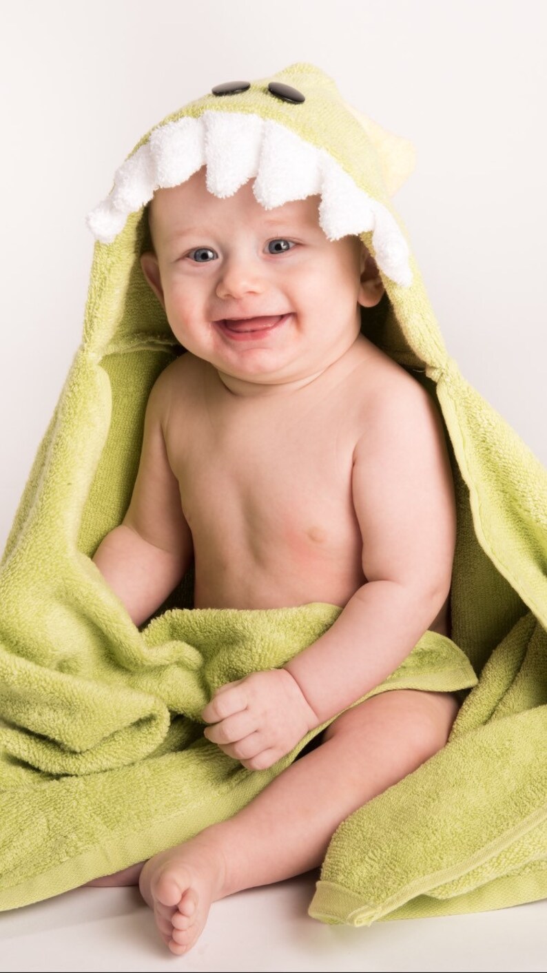 PERSONALIZED Green Dinosaur Hooded Towel image 2