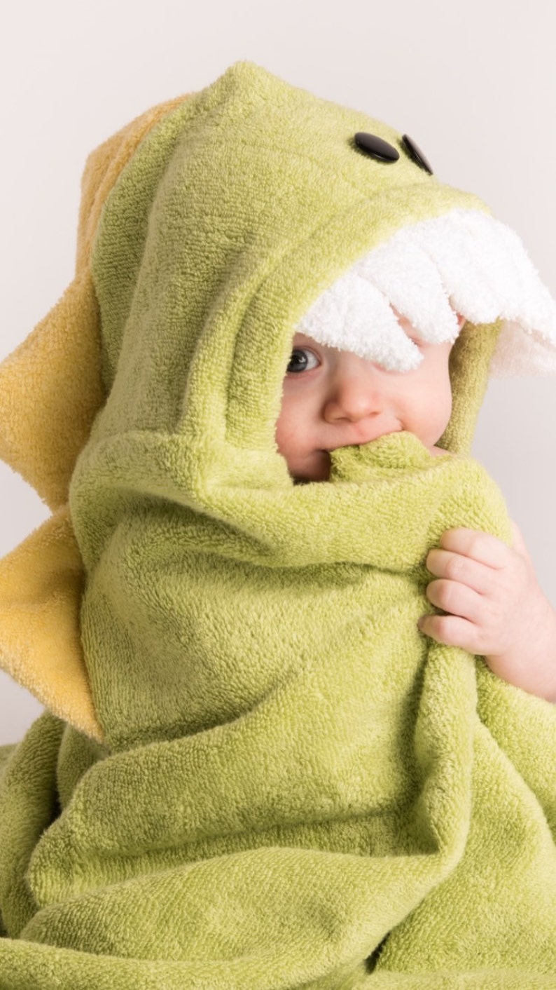 PERSONALIZED Green Dinosaur Hooded Towel image 1