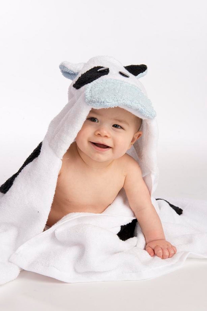 PERSONALIZED Boy Cow Hooded Towel image 1