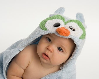 PERSONALIZED Blue Owl Hooded Towel