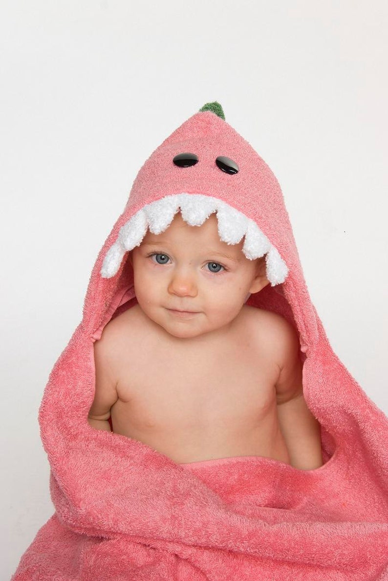 Pink Dinosaur Hooded Towel image 1