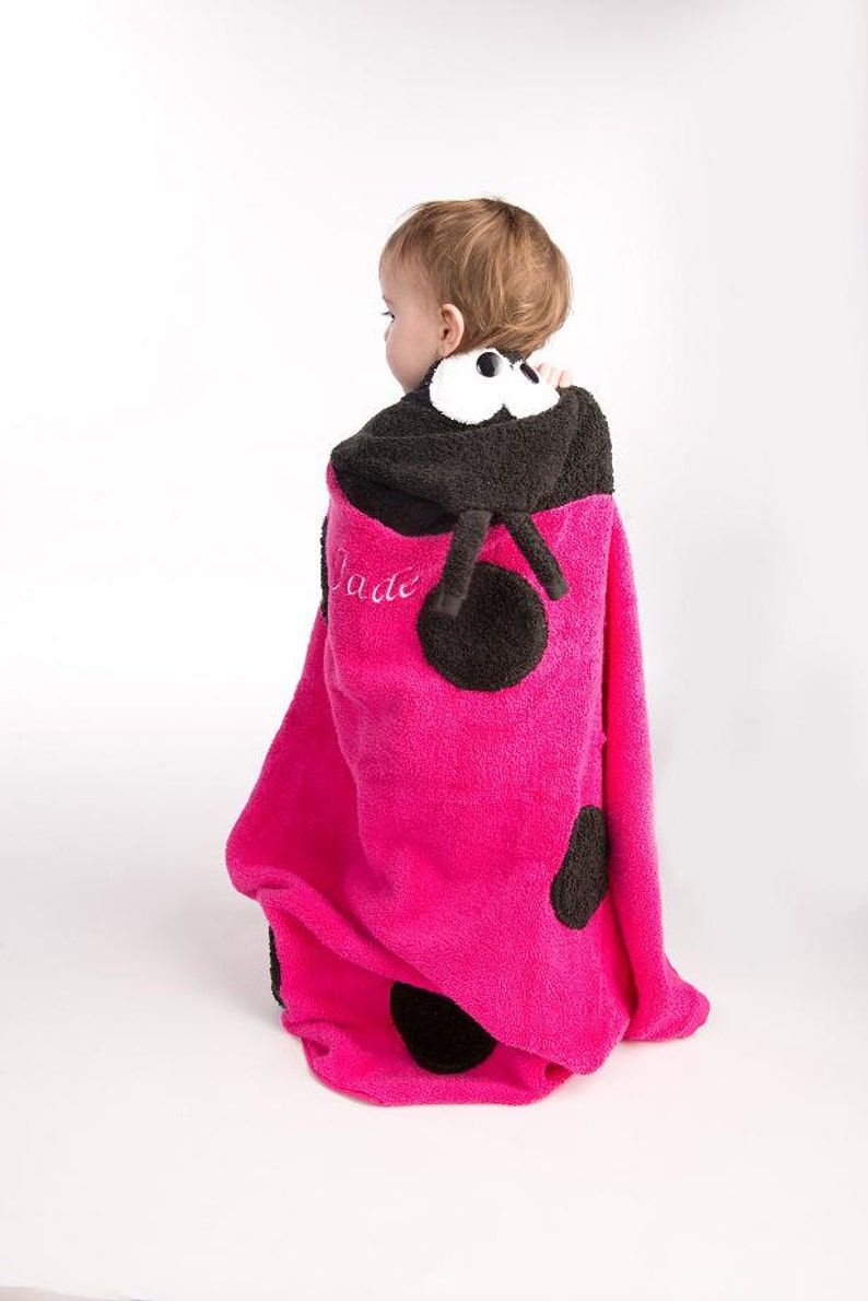 PERSONALIZED Pink Ladybug Hooded Towel image 2