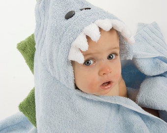 PERSONALIZED Blue Dinosaur Hooded Towel