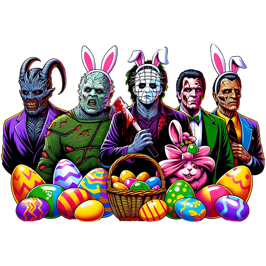 Horror Movie Characters Wearing Easter Bunny Ears With Basket of ...