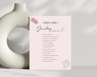 Sunday Checklist Printable, Minimalist Planner (Digital Download)