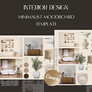 Plantilla de mood board de diseño de interiores - Plantilla minimalista - Plantilla para sala de estar - Plantillas asequibles