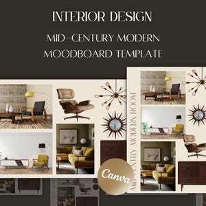 Plantilla de tablero de inspiración de mediados de siglo - Tablero de inspiración de diseño de interiores - Plantillas asequibles