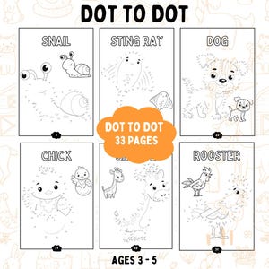 Animal Dot-to-Dot Fun for Kids Aged 3-5, Simple, Engaging Activities to Boost Creativity, Instant Digital PDF Download!