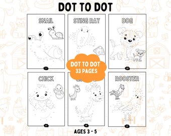 Animal Dot-to-Dot Book, Fun Learning Activities (Digital PDF Download)