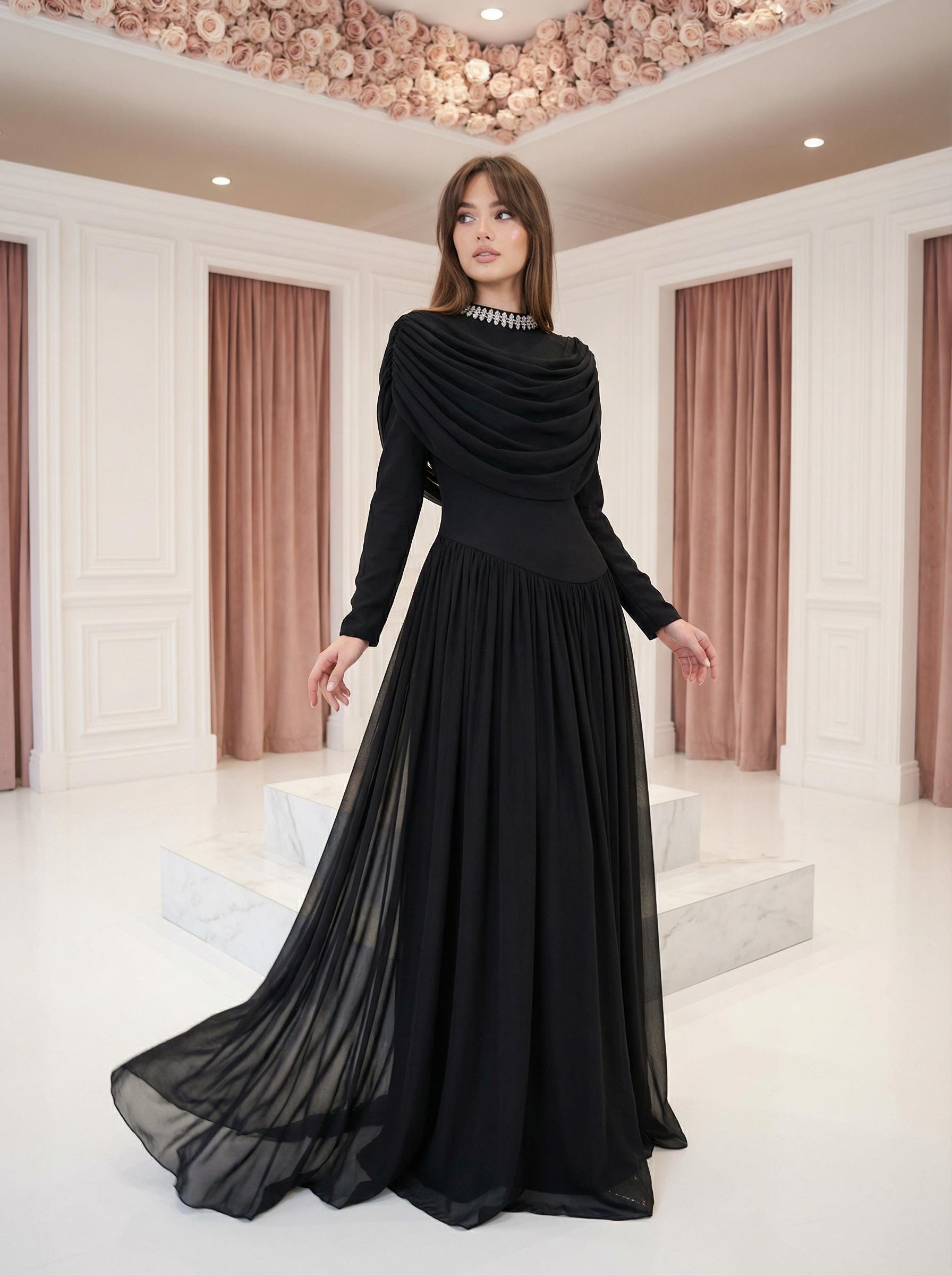 sachin and babi light blue dress Nude Luxury Long Sleeves Muslim Evening Dresses with Cape SS369A – Jill Wish main image 1