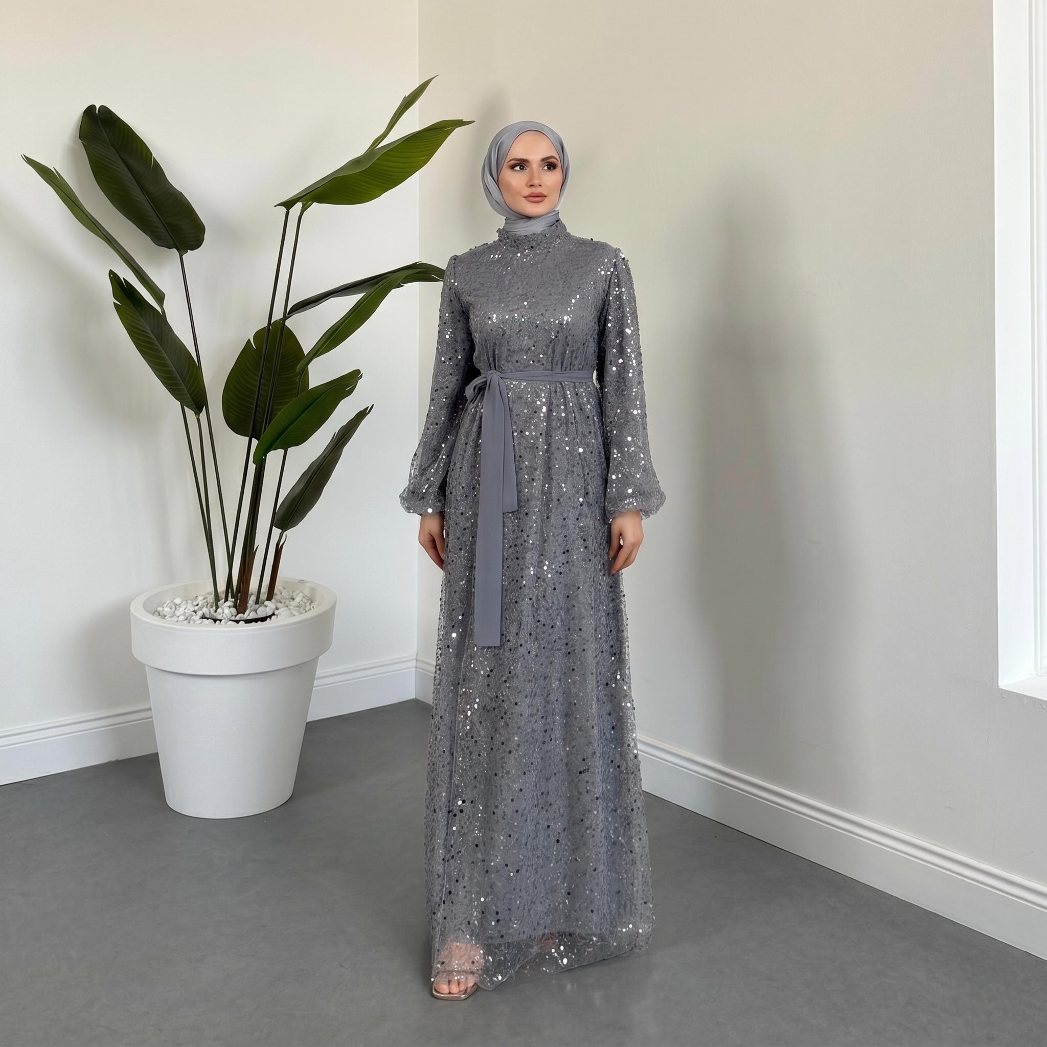 chinese dress ladies Dark Blue Long Sleeve Velvet Hijab Clothing Muslim Evening Ottoman Caf –  Sultan Dress