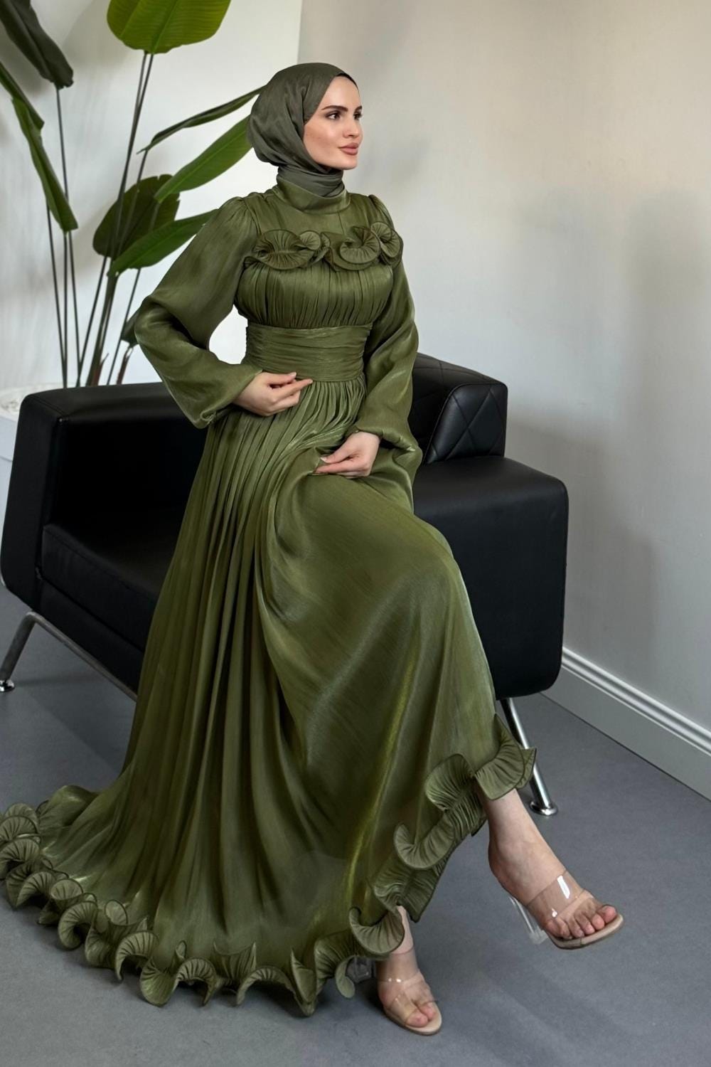 Hunter Green Long Sleeve Dress for Wedding Guest - Etsy