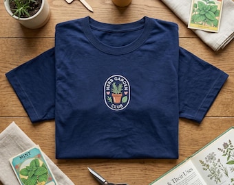 Herb Garden Club Embroidered T Shirt, Potted Plant Tee, Cute Rosemary Shirt, Gardening Lover Gift, Botanical Apparel, Aesthetic Plant Mom