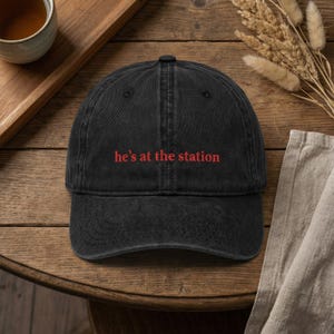 He's At The Station Embroidered Hat, Firefighter Wife Wash Dad Cap, Wee Woo Wife Cap, Fire Wife Gift for Firefighter Spouse
