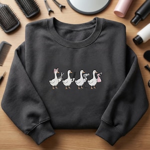 Embroidered Hair Stylist Goose Sweatshirt, Funny Salon Worker Hoodie, Cosmetology Student Gift, Hairdresser Apparel, Cute Barber Crewneck
