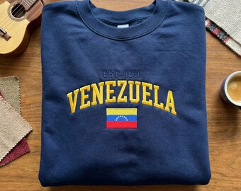 Embroidered Venezuela Est 1811 Heritage Sweatshirt, Venezuelan Roots Gift, Country Pride Apparel, Venezuela Flag Athletic Pullover