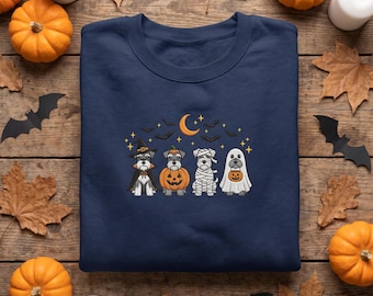 Embroidered Spooky Miniature Schnauzer Sweatshirt, Halloween Dog Hoodie, Cute Schnauzer Shirt, Spooky Season Gift, Dog Lover Apparel