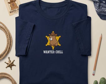 Embroidered T Shirt, Wanted Chill Capybara, Sheriff Star Badge Tee, Cowboy Capybara, Funny Outlaw Tshirt, Western Sheriff Gift