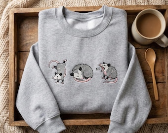 Embroidered Funny Opossum Sweatshirt, Opossums Playing Dead Hoodie, Cute Ah! Possum Crewneck Jumper Gift