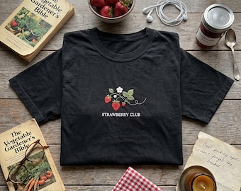 Embroidered T Shirt, Strawberry Club Tee, Cute Fruit Graphic Shirt, Cottagecore Berry Apparel, Summer Garden Gift, Sweet Strawberry Crewneck