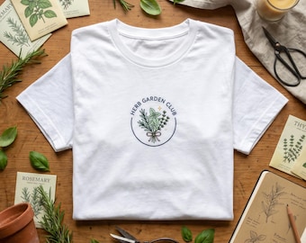 Herb Garden Club Embroidered T Shirt, Culinary Herbs Tee, Botanical Rosemary Mint Shirt, Gardening Lover Gift, Cottagecore Aesthetic Top