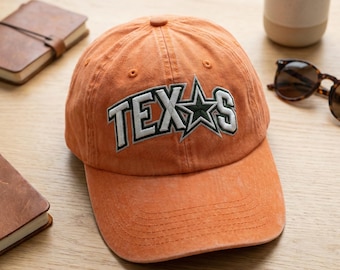 Texas Star Embroidered Hat, Washed Dad Cap, Texas Baseball Hat, Lone Star State Cap, Vintage Style Texas Hat, Unisex Sport Cap, Texas Gift
