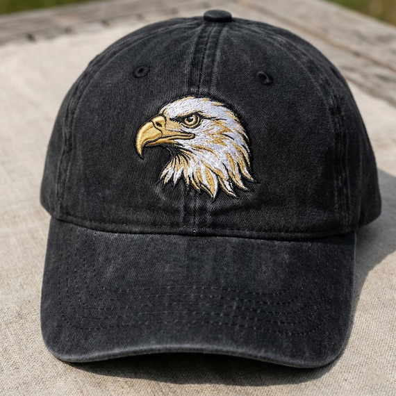 Bald Eagle Embroidered Wash Dad Cap, American Pride Hat, Majestic Bird of Prey Headwear, Patriotic Gift, National Bird Cap, Nature Lover Hat
