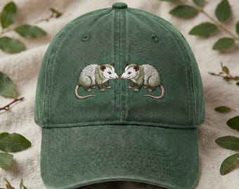 Opossum Friends Embroidered Hat, Wildlife Lover Cap, Cottagecore Animal Apparel, Embroidered Wash Dad Cap, Nature Enthusiast Gift