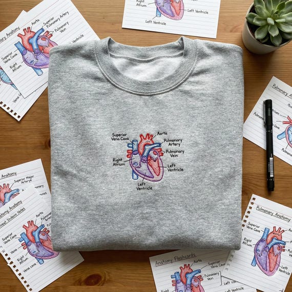 Embroidered Medical Anatomy Heart Sweatshirt, Registered Nurse Gift, Healthcare Worker Top, Medical School Graduation Apparel