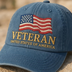 Veteran US Flag Embroidered Dad Cap, Patriotic United States of America Hat, Military Appreciation Embroidered Gift, Soldier US Flag Cap