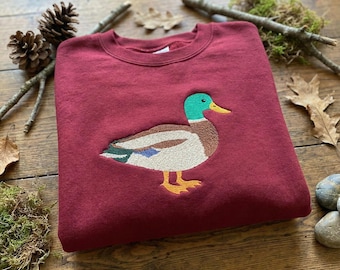 Stockente Ente Besticktes Sweatshirt, Realistischer Wilder Vogel Rundhalsausschnitt, Jagd Geschenk, Wasservögel Vogel Liebhaber Pullover