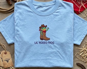 Embroidered T Shirt, Lil Rodeo Frog, Frog in Cowboy Boot, Cute Western Toad Tee, Kids Cowboy Gift, Country Aesthetic Shirt