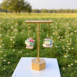 Spring Floral Stacked Book Clay Earrings Dangles