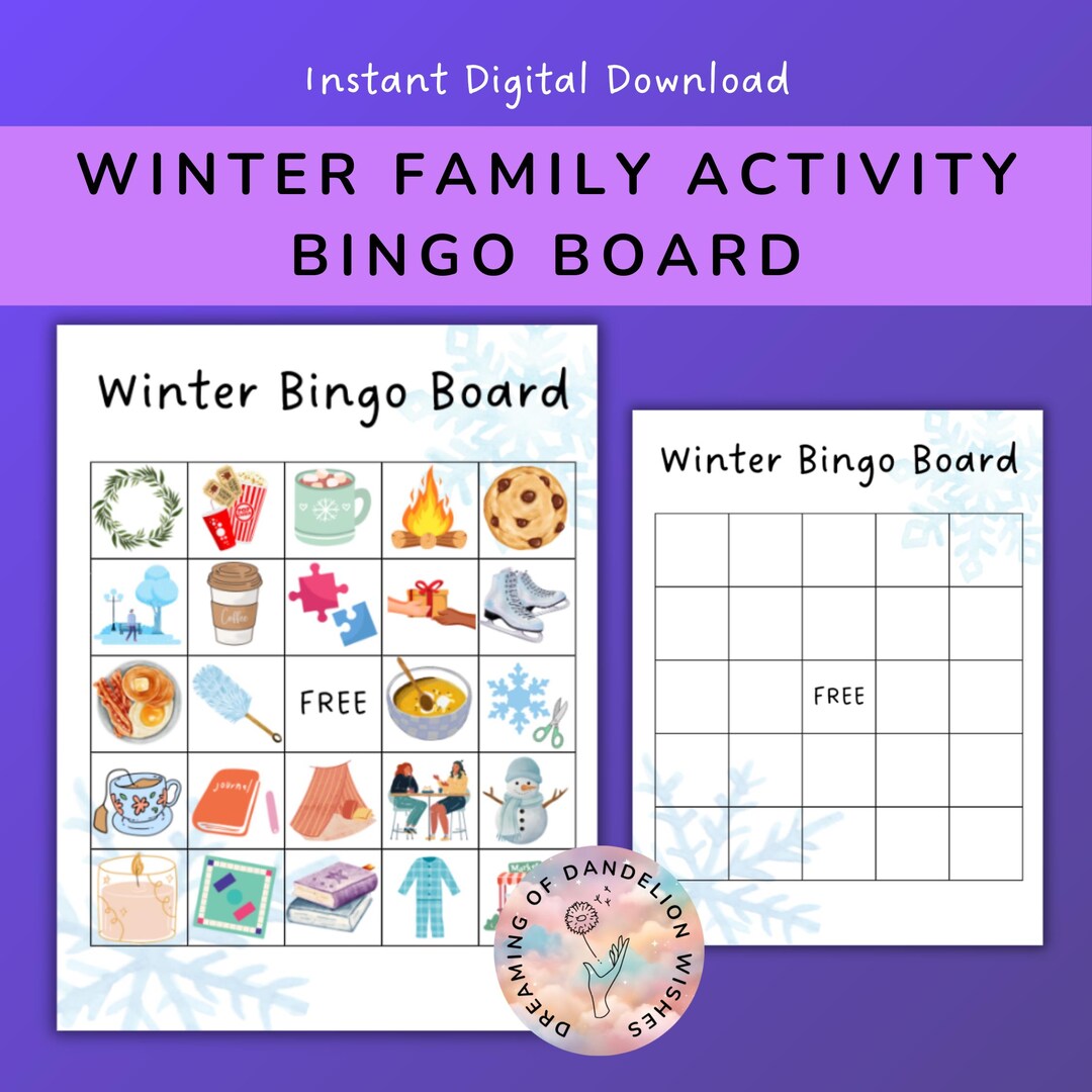 Winter Family Activity Bingo Board - Etsy