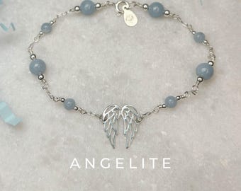 Pulsera de alas de ángel de plata de ley con angelita personalizada