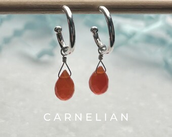 Carnelian Drop Interchangeable Hoop Stud Earrings