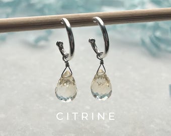 Citrine Drop Interchangeable Hoop Stud Earrings