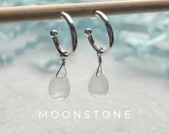 Moonstone Drop Interchangeable Hoop Stud Earrings