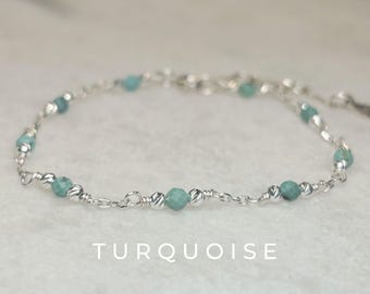 Pulsera de plata de ley turquesa con piedra natal de diciembre personalizada