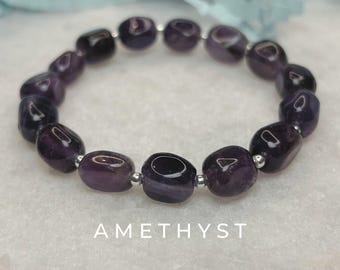 Pulsera de plata de ley con amatista de febrero personalizada