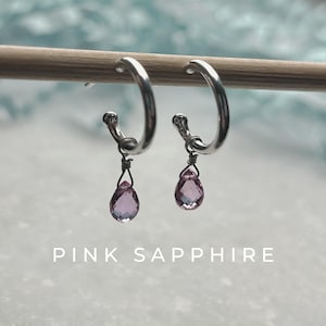 Pink Sapphire Drop Interchangeable Hoop Stud Earrings